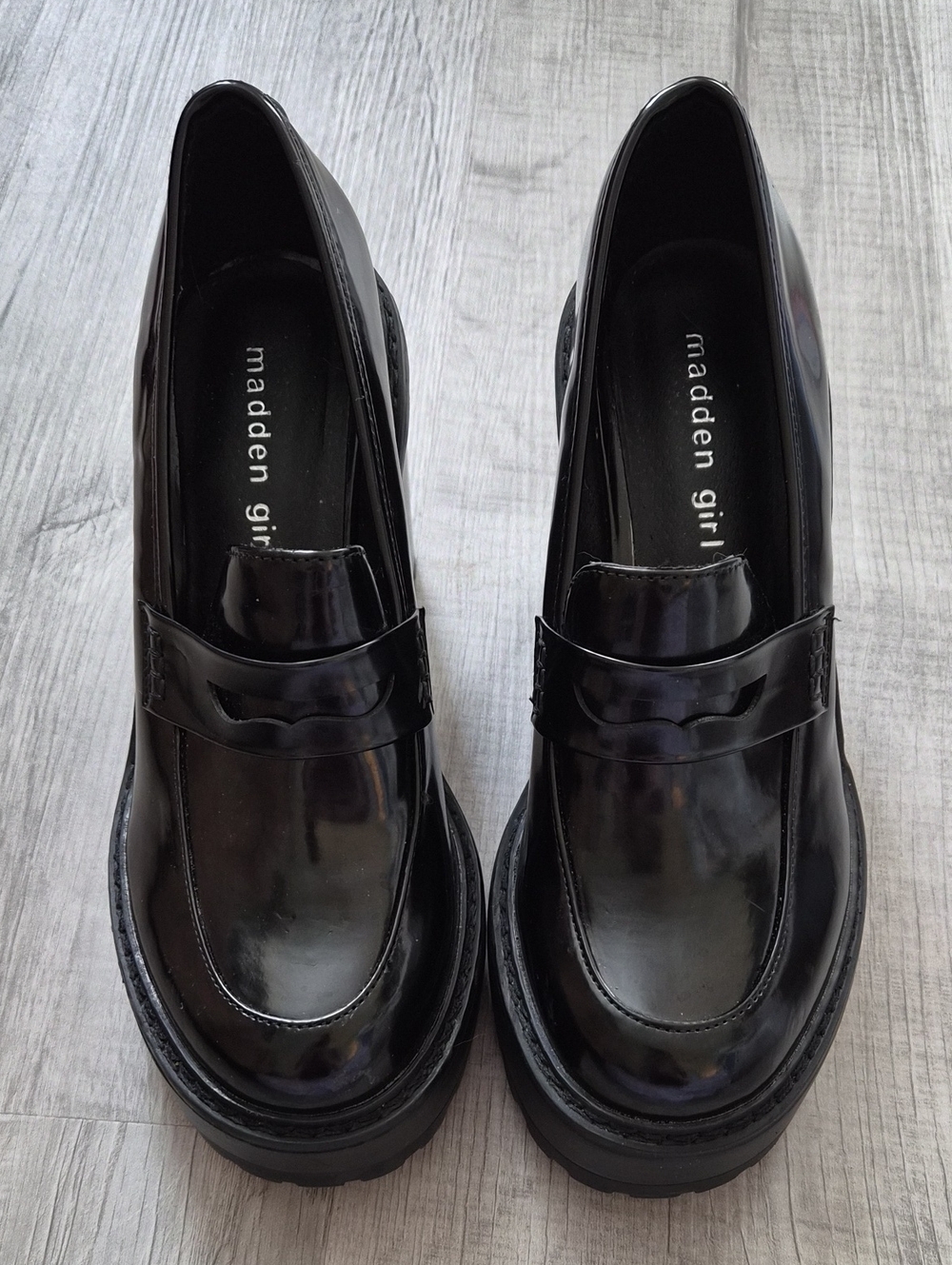 Madden Girl Black Patent Slip-On Penny Loafers